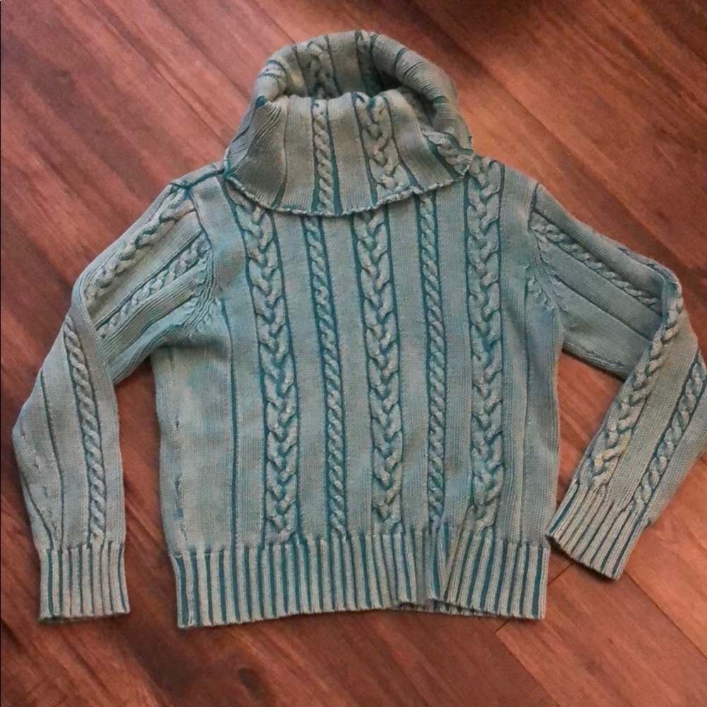 Jeanne Pierre | L | Green Cable Knit Cowneck Sweater